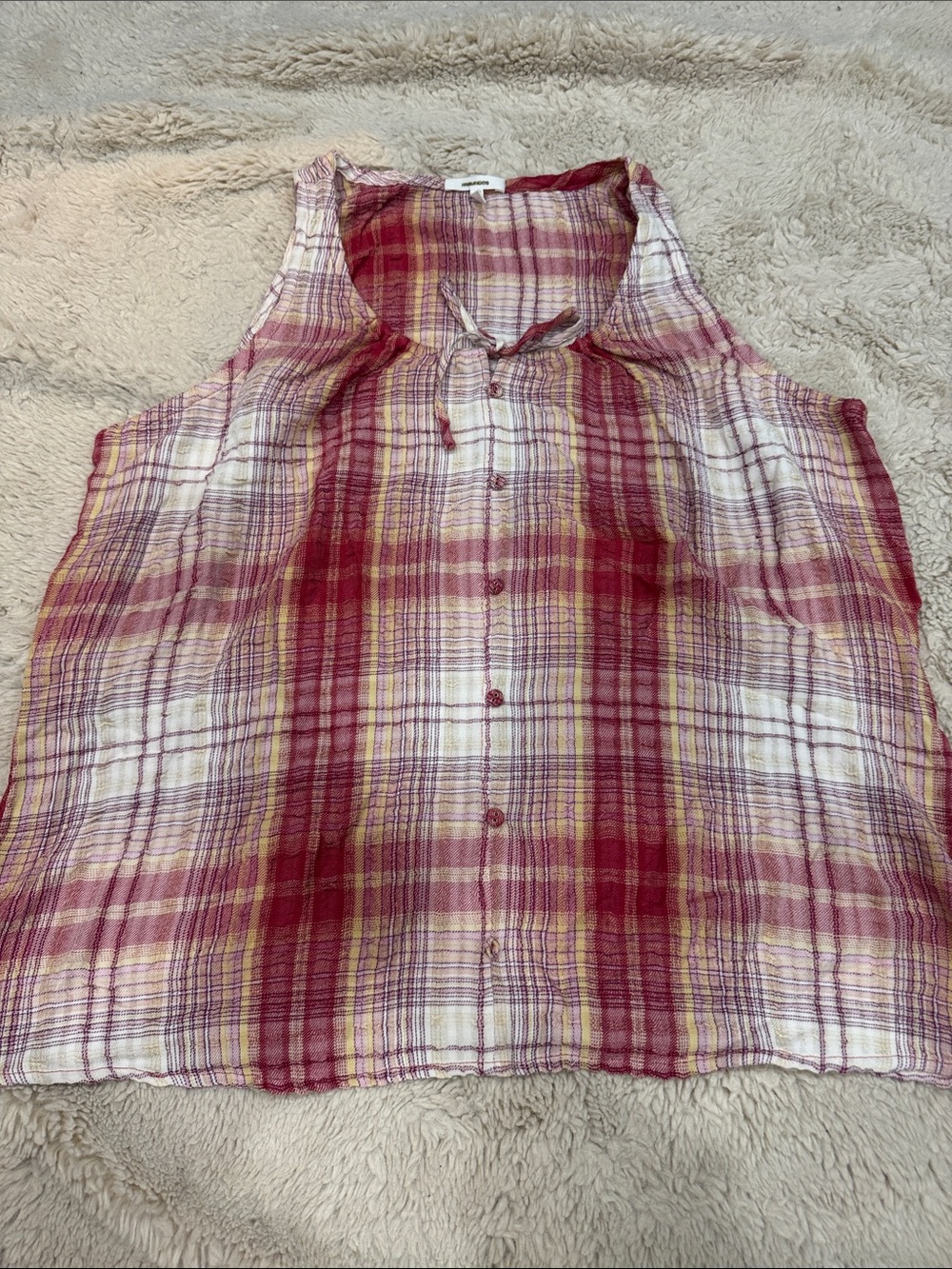 Maurices Pink Plaid Tie-Neck Sleeveless Camisole